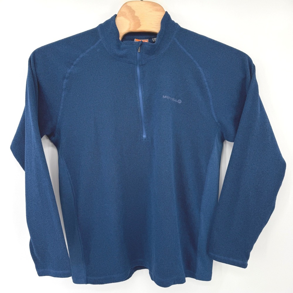 Merrell Pullover Mens XL Blue 1/4 Zip Fleece Waffle Knit Mock Neck Active Hiking